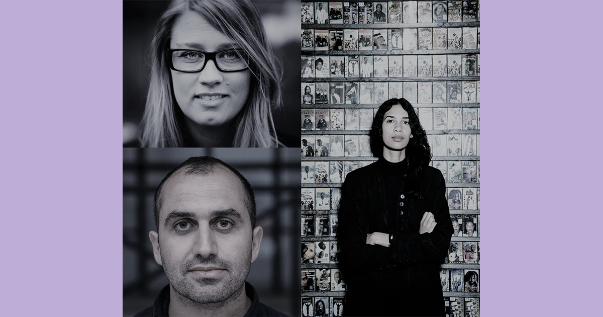 STOCKmotion-juryn 2021. Medsols från övre vänstra hörnet: Anna Zackrisson (foto Andreas Olsson), Theresa Traore Dahlberg (foto Margareta Bloom Sandebäck) och Hogir Hirori (foto Elias Berglund).
