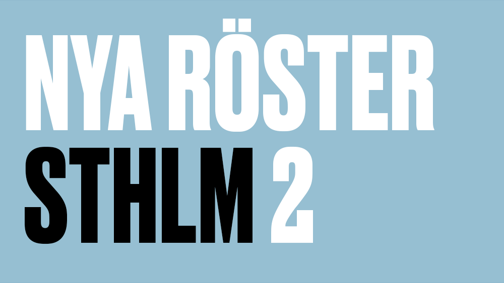Syntolkning: Bild med texten NYA RÖSTER STHLM 2.